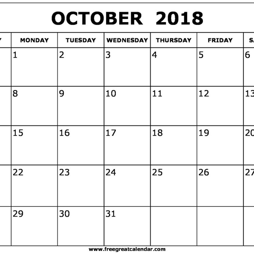 Blank October 2018 Calendar Printable