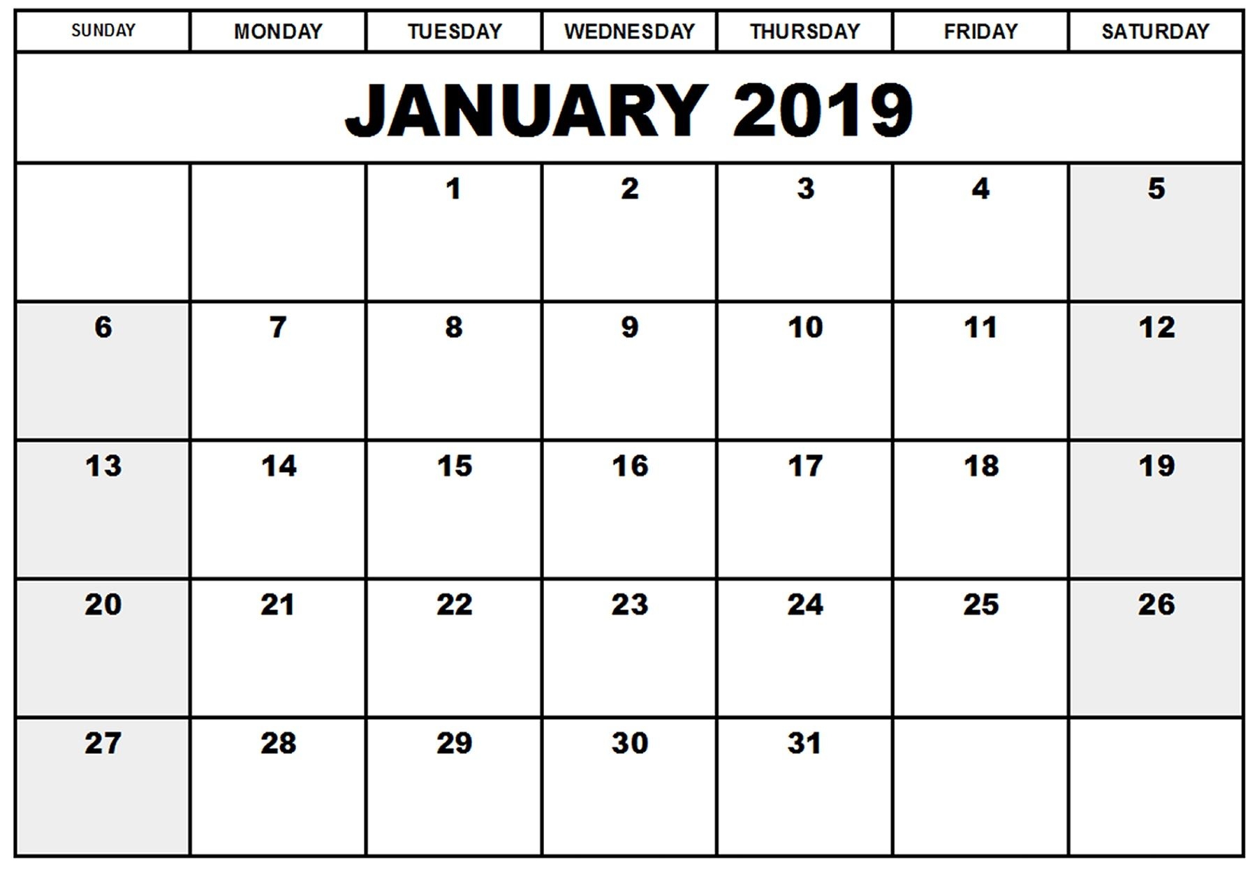 Blank Printable Calendar January 2019 Printableshelter Calendar 