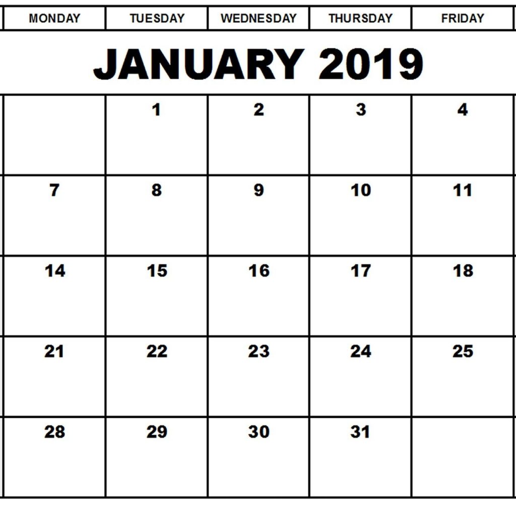 Blank Printable Calendar January 2019 Printableshelter Calendar