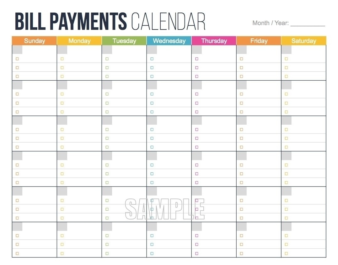 Blank Printable Monthly Bill Calendar Blank Calendar Template Free 