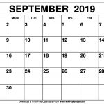 Blank September 2019 Calendar Printable