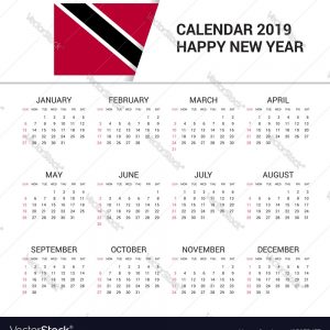 Calendar 2019 Trinidad And Tobago Flag Background Vector Image