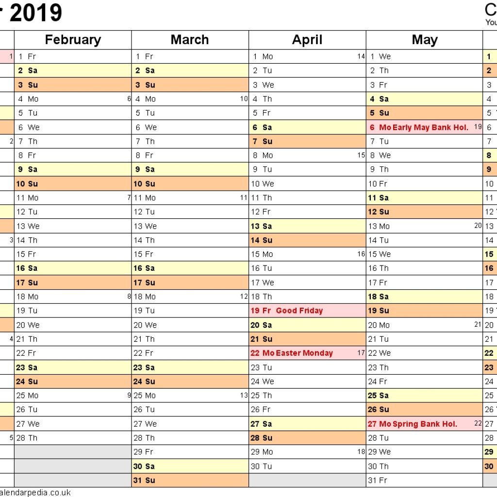 Calendar 2019 Uk 16 Free Printable Pdf Templates