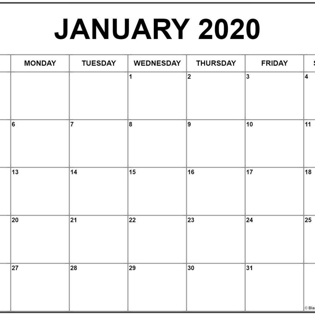 Calendar 2020 January Printable January 2020 Calendar Monthly