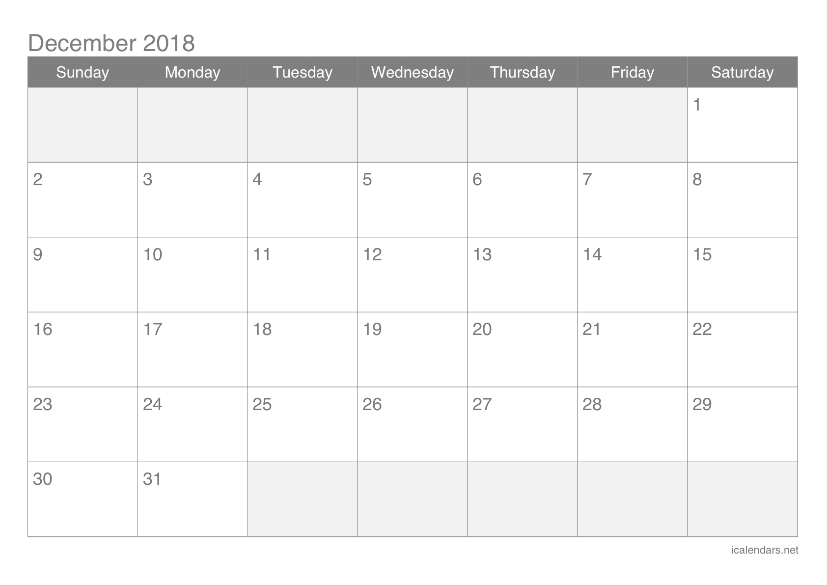 December 2018 Printable Calendar Icalendars 