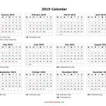 Download Blank Calendar 2019 With Us Holidays 12 Months On One Page