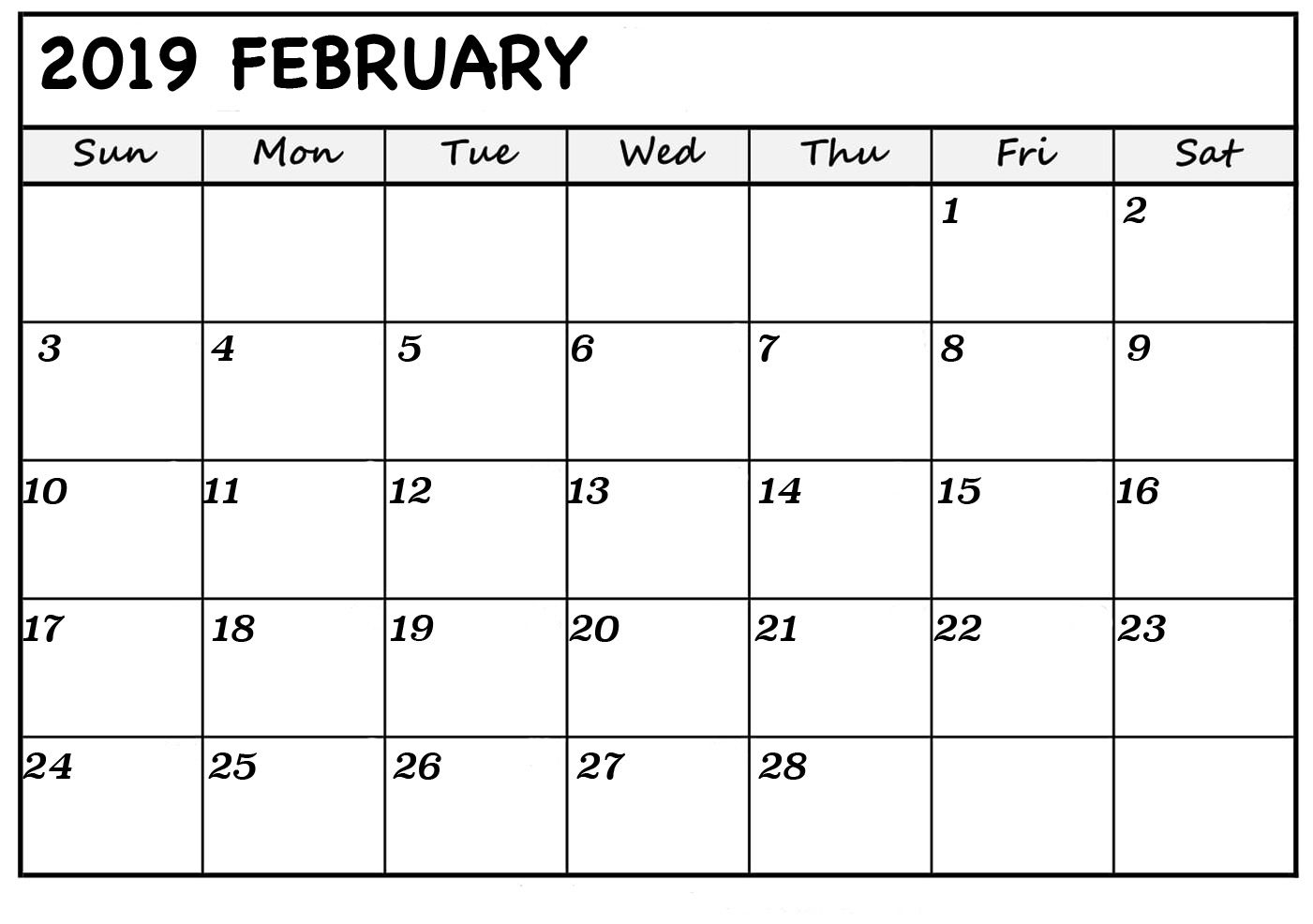 Download February 2019 Printable Calendar Pdf Excel Wordfebruary