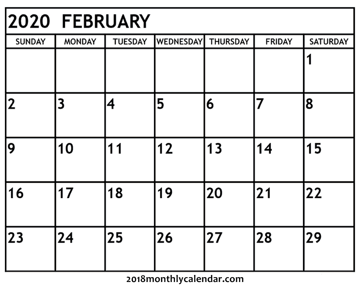 Download February 2020 Printable Calendar