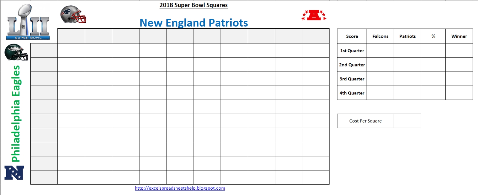 Excel Spreadsheets Help Super Bowl Squares Template 2018 