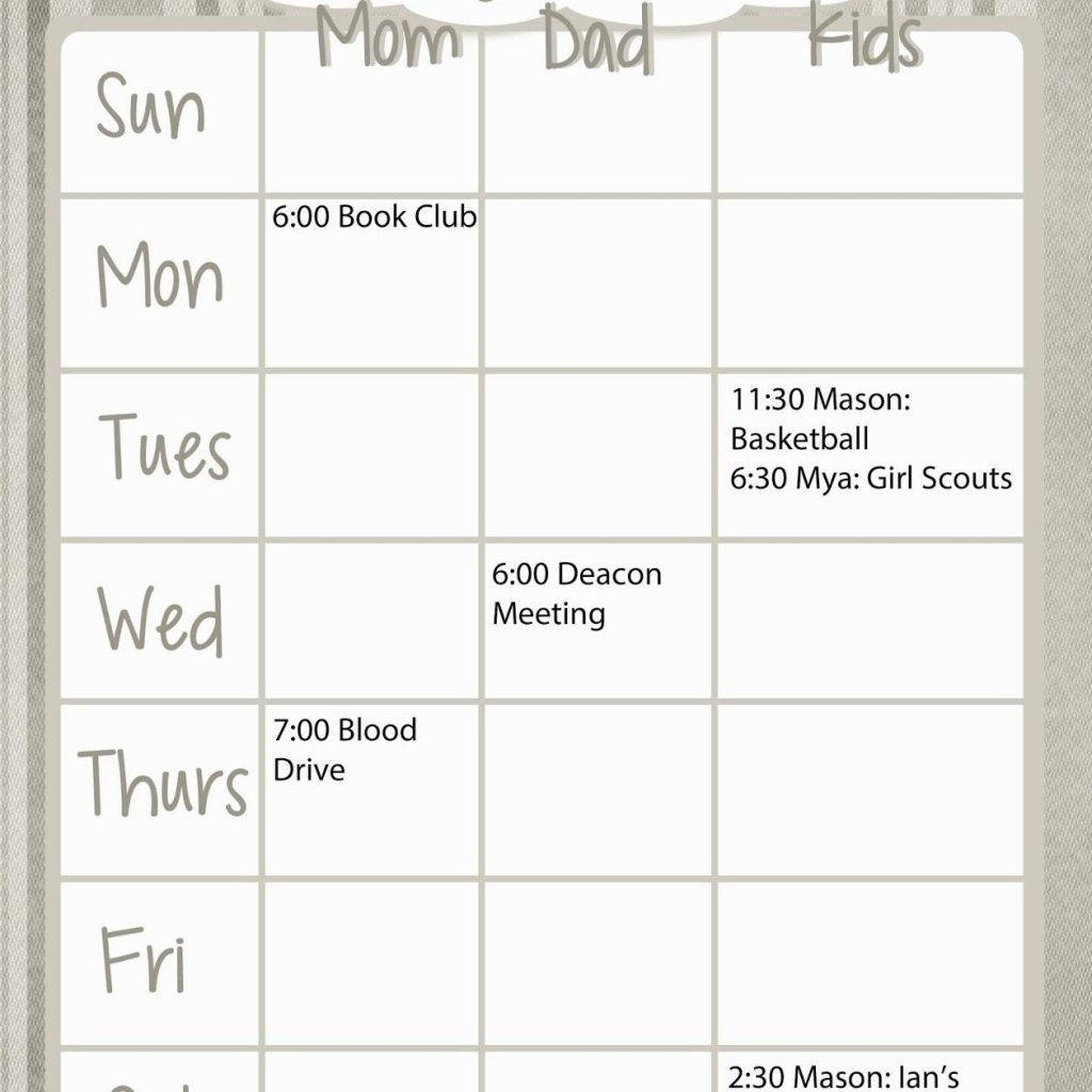 Family Weekly Calendar Free Printable Kids Pinterest Family