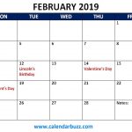 February 2019 Calendar With Holidays Printable Februarycalendar