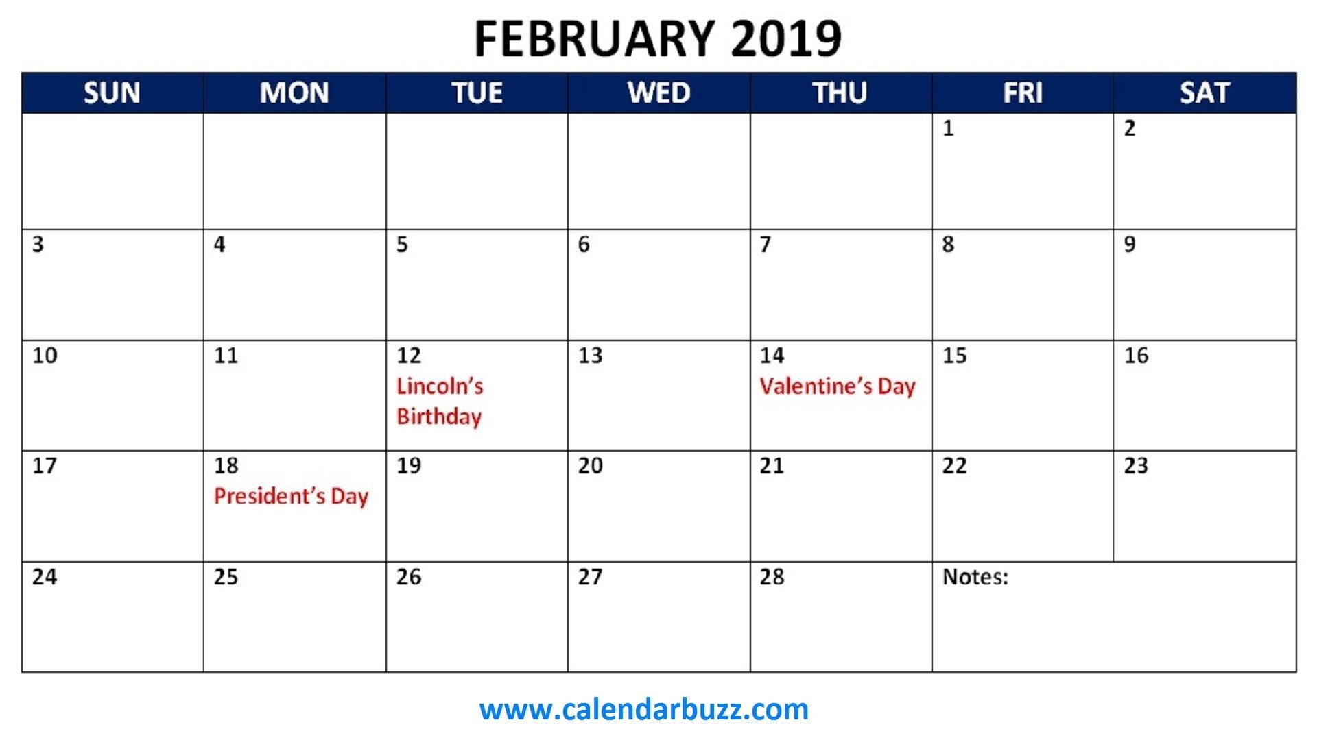 February 2019 Calendar With Holidays Printable Februarycalendar 