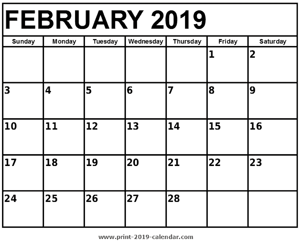 February 2019 Printable Calendar 