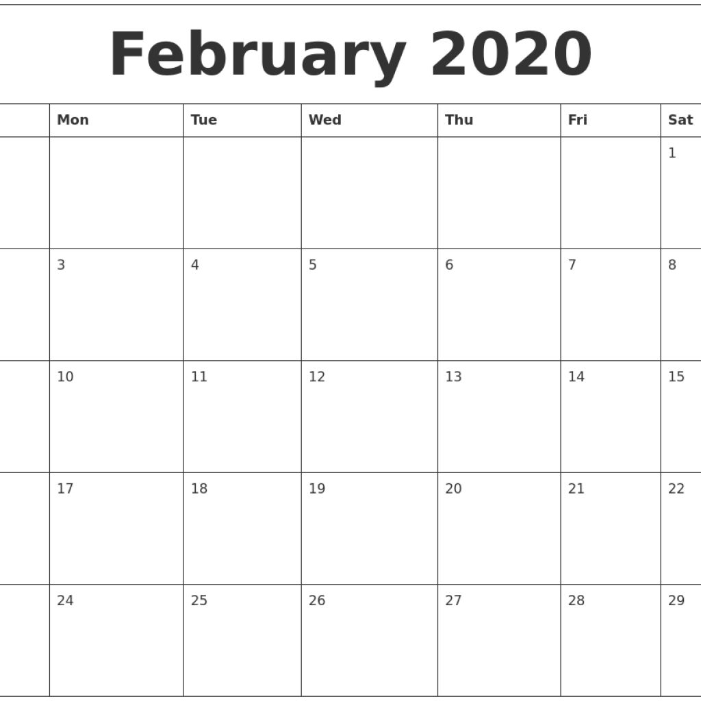 February 2020 Free Printable Calendar Templates