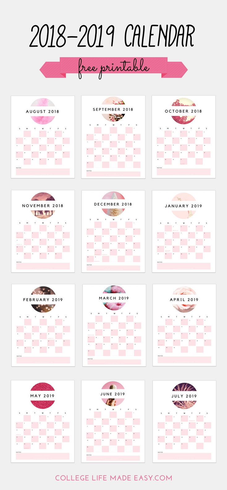 Free 2018 2019 Printable Calendar Cute In Soft Pink 