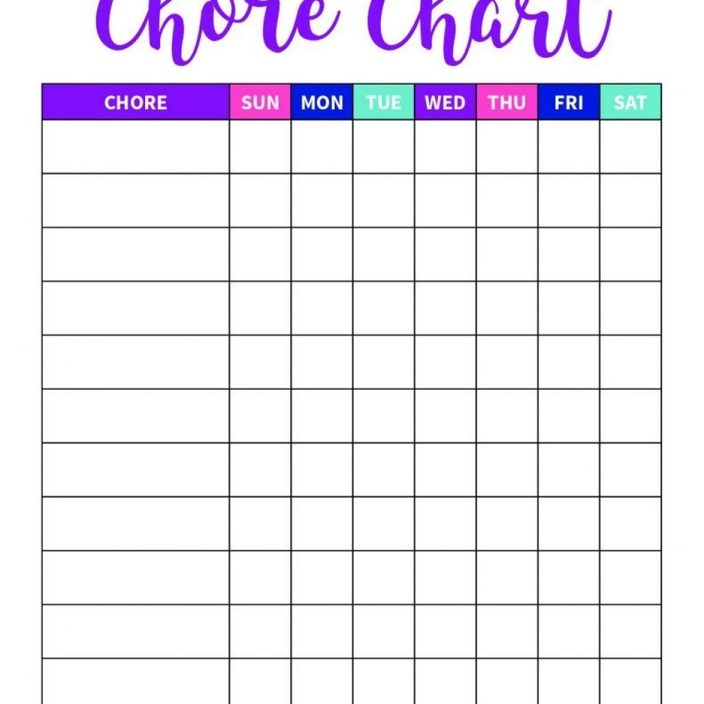 Free Blank Printable Weekly Chore Chart Template For Kids