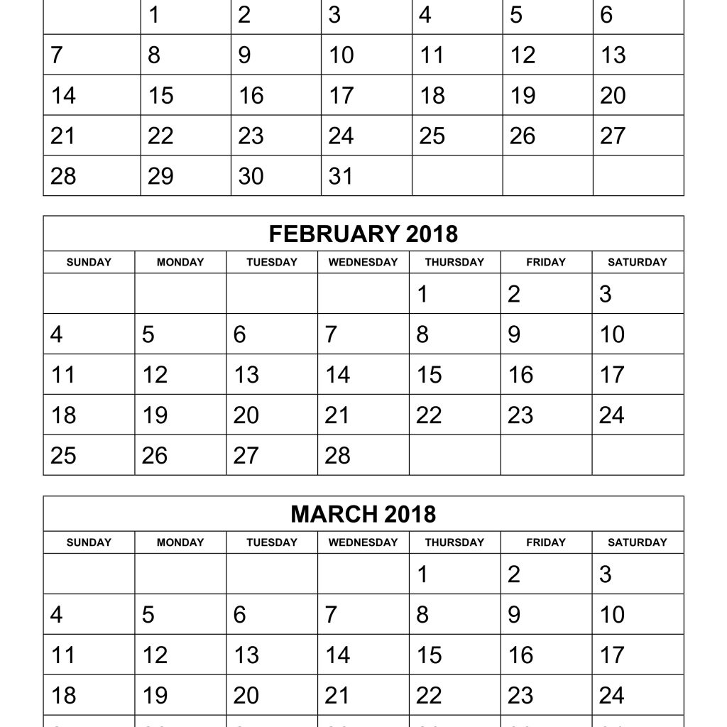 Free Download Printable Calendar 2018 3 Months Per Page 4 Pages