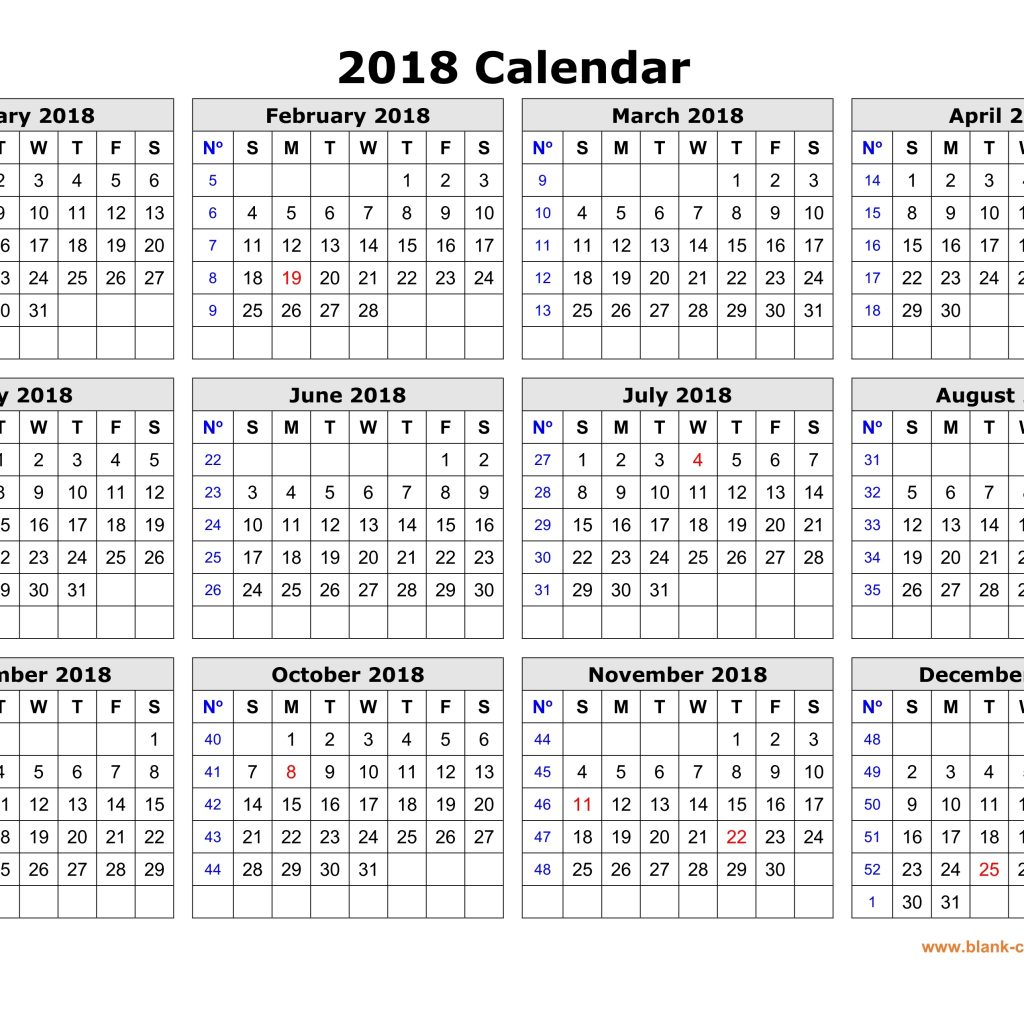 Free Download Printable Calendar 2018 In One Page Clean Design