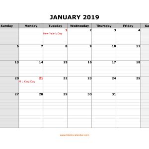 Free Download Printable Calendar 2019 Large Box Grid Space For Notes