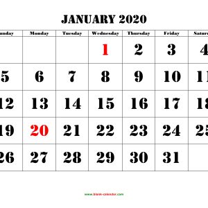 Free Download Printable Calendar 2020 Large Font Design Holidays