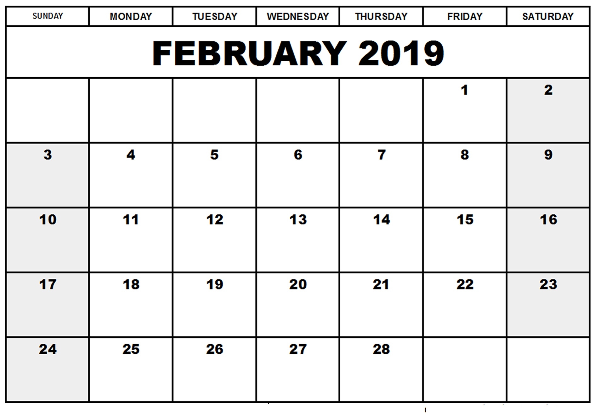 Free February 2019 Calendar Template Download Free Online Calendars 