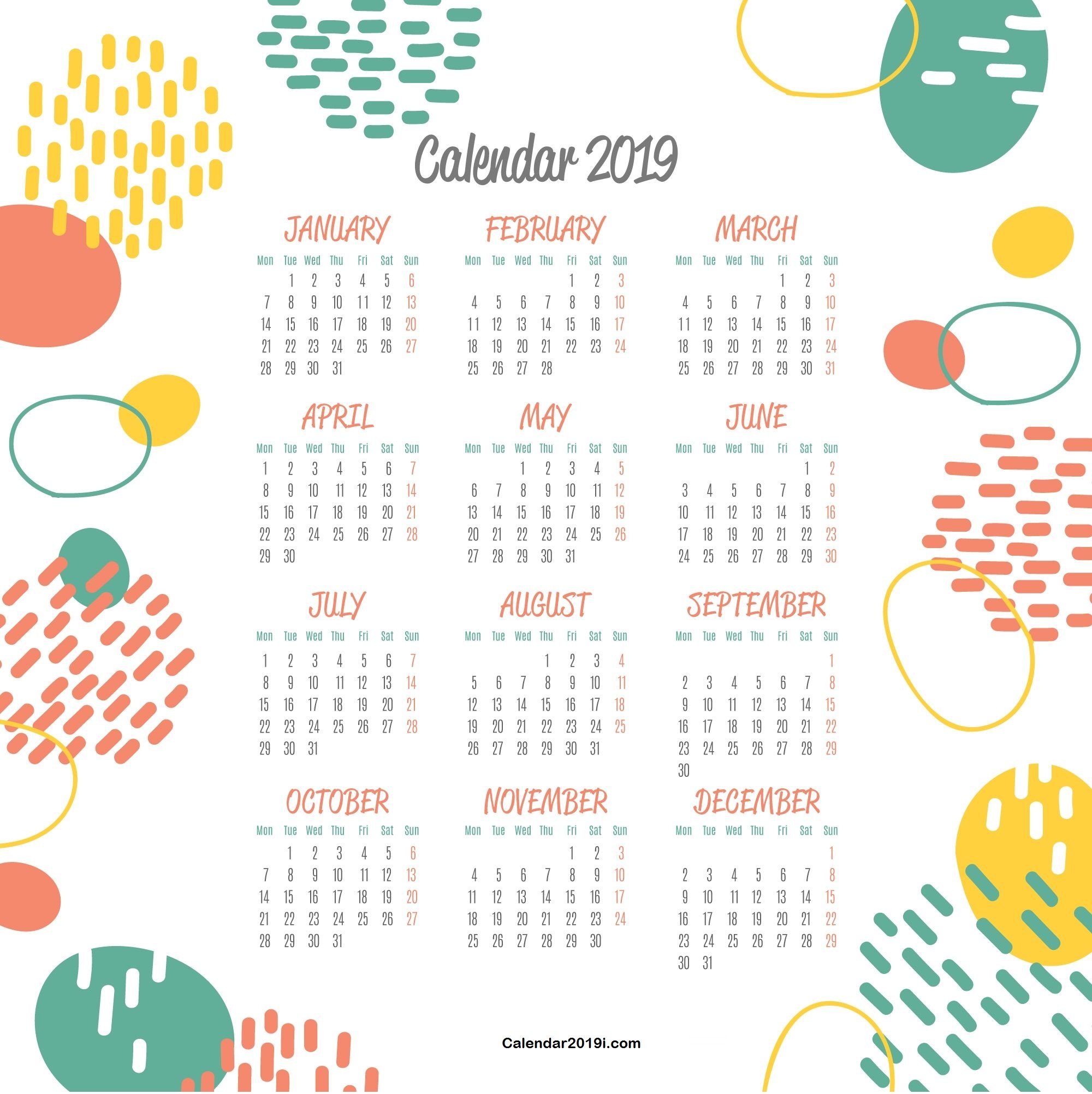 Free Printable 2019 Wall Calendar Monthly Calendar Templates 