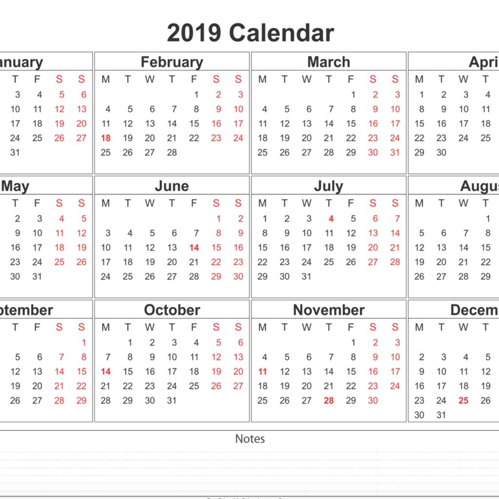 Free Printable Calendar 2019 With Holidays Blank 12 Month Calendar