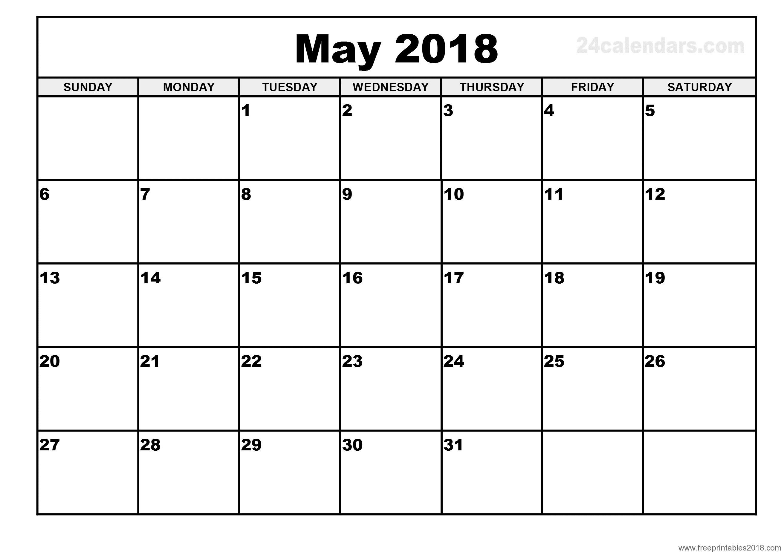 Free Printable Calendar May 2018 Free Printables 2019 