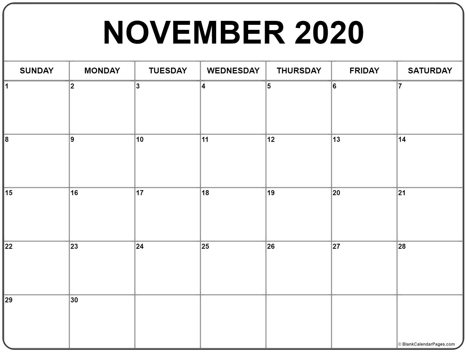 Free Printable Calendar Nov 2020 November 2020 Calendar Monthly