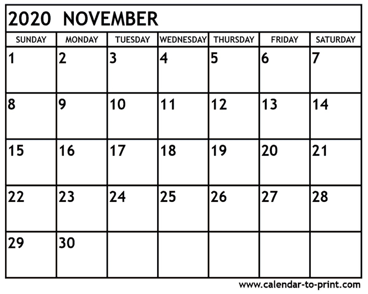 Free Printable Calendar Nov 2020 November 2020 Calendar Printable 