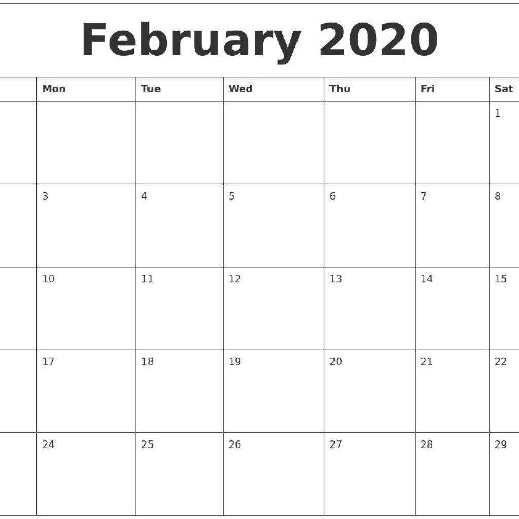 Free Printable Feb 2020 Calendar February 2020 Monthly Printable