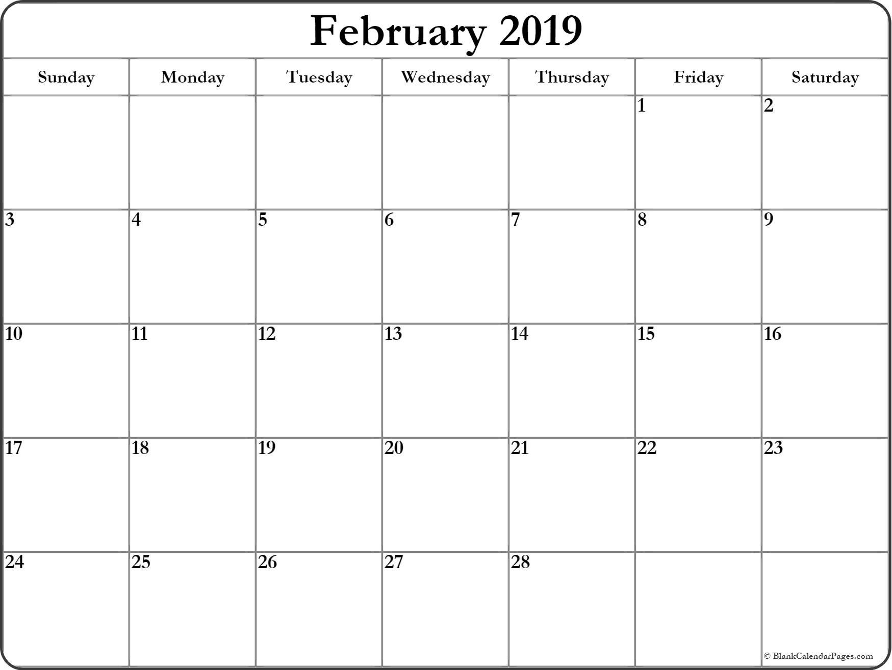 Free Printable February 2019 Calendar Template February 