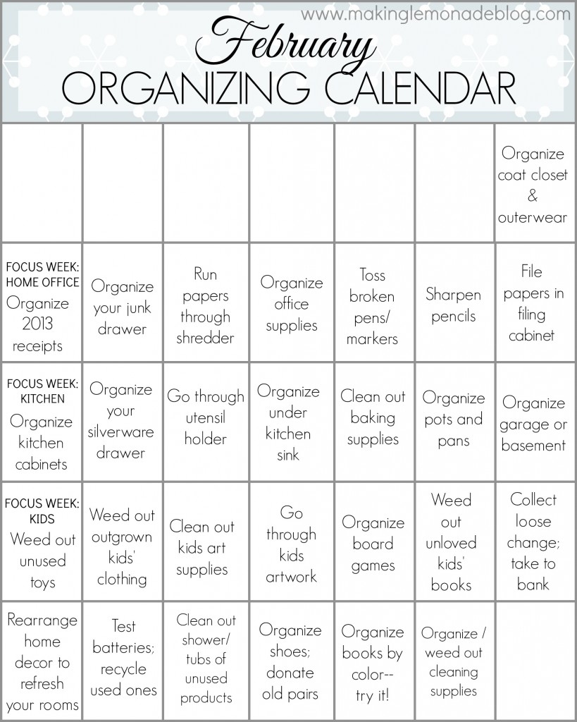 Free Printable February Organizing Calendar