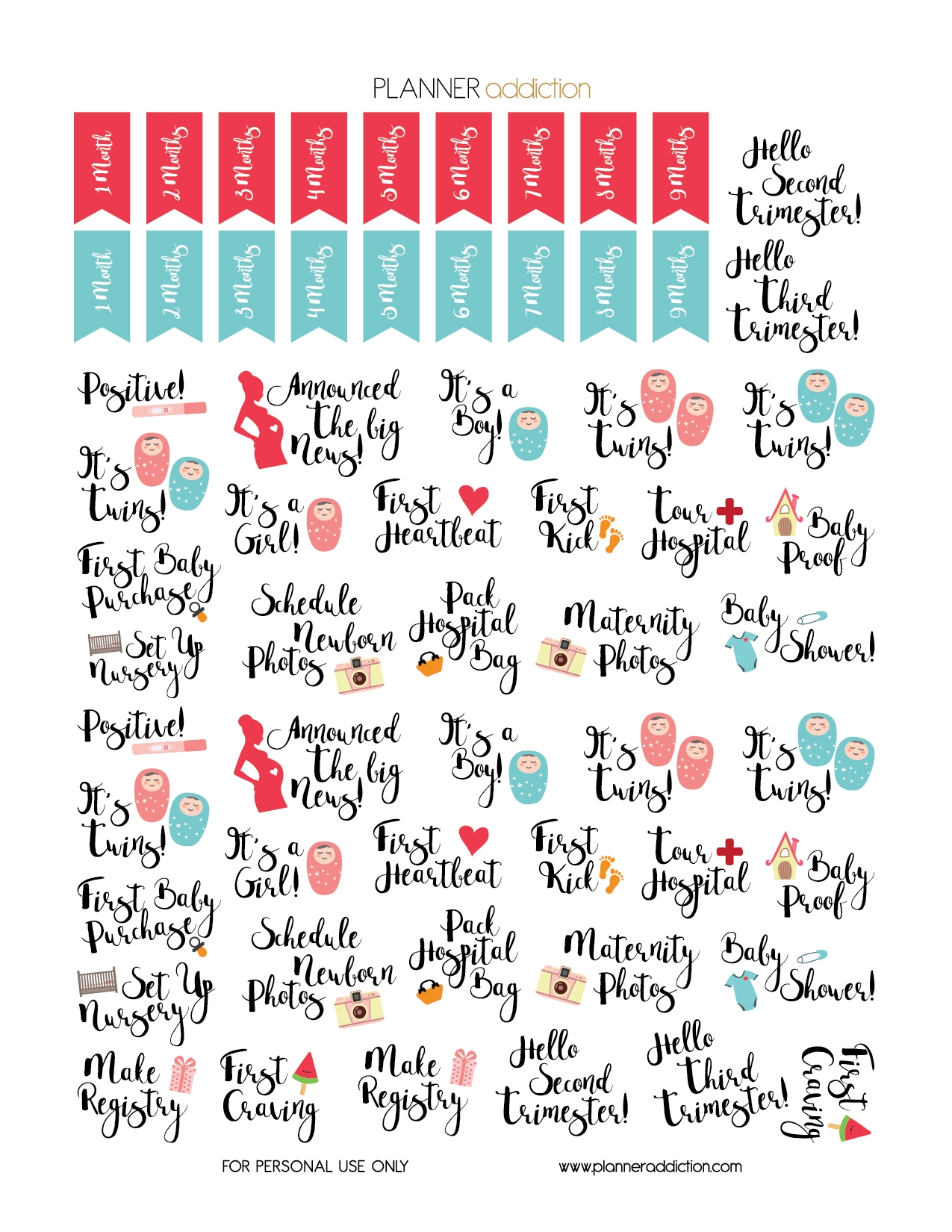 Free Printable Planner Stickers Pregnancy Planner Addiction 