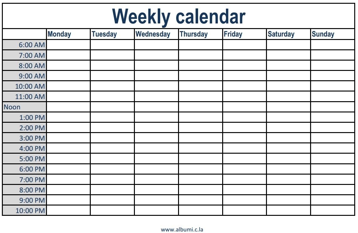 Free Printable Weekly Calendar With Time Slots 2018 Blank Calendar