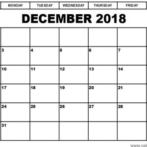 Full Page December Printable Calendar 2018 Blank Calendar Template