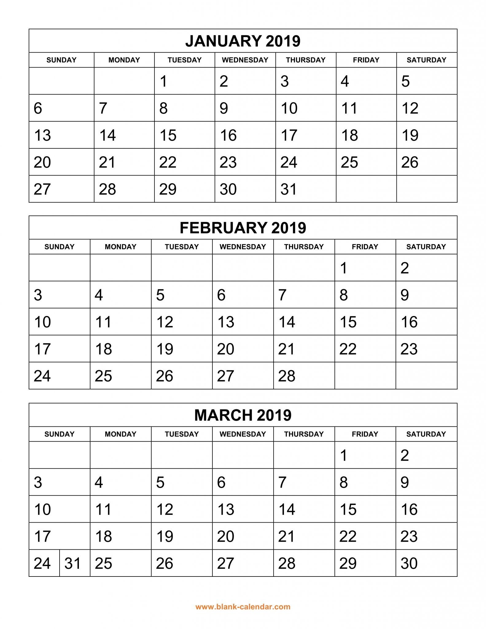 Get Free 2019 3 Month Calendar Templates Printable Download Top 10