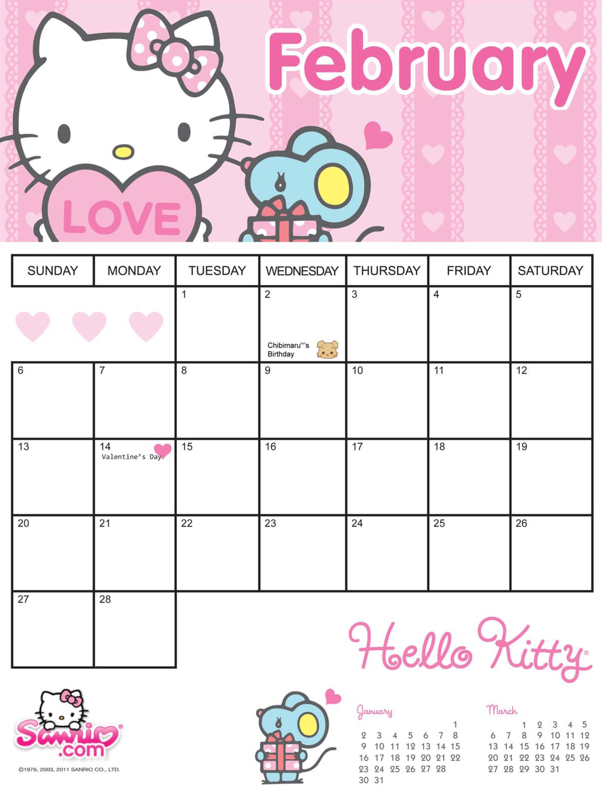 Hello Kitty Calendar Printable Hello Kitty February 2011 Printable 