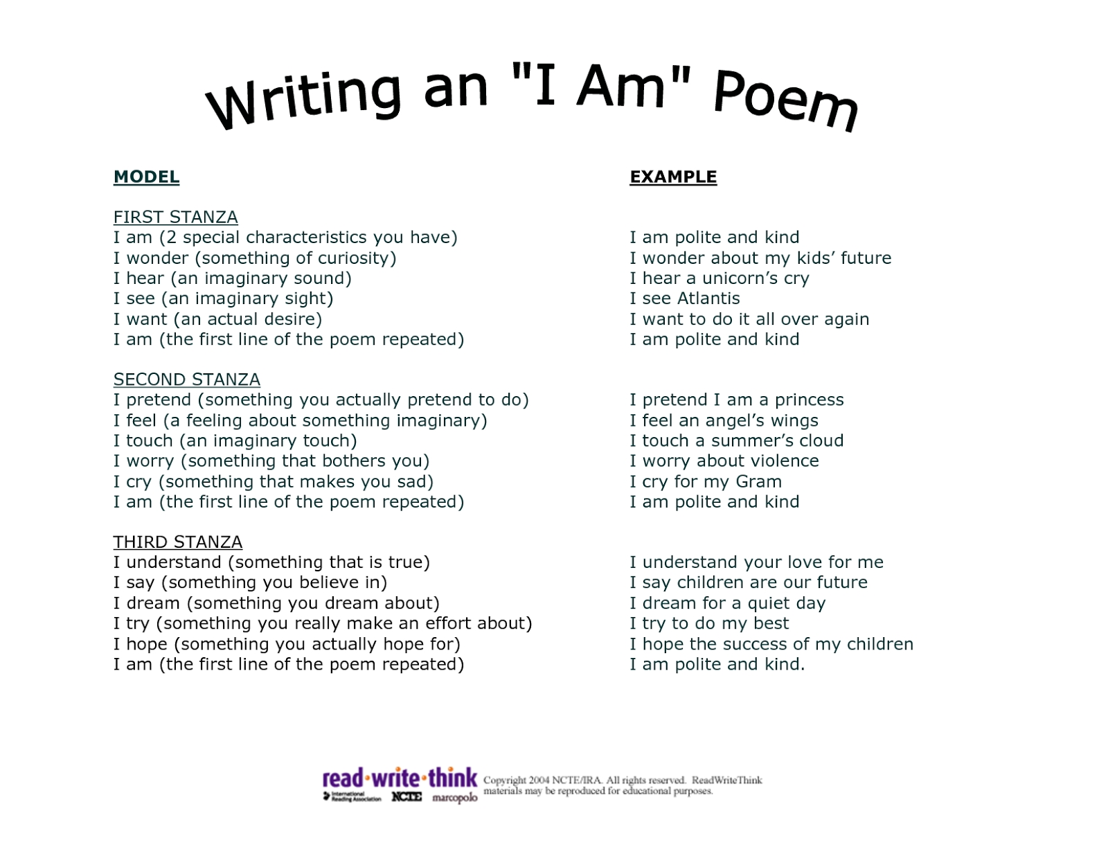 I Am Poem Template Hti3gt2t Lesson Plans I Am Poem Poems I Am