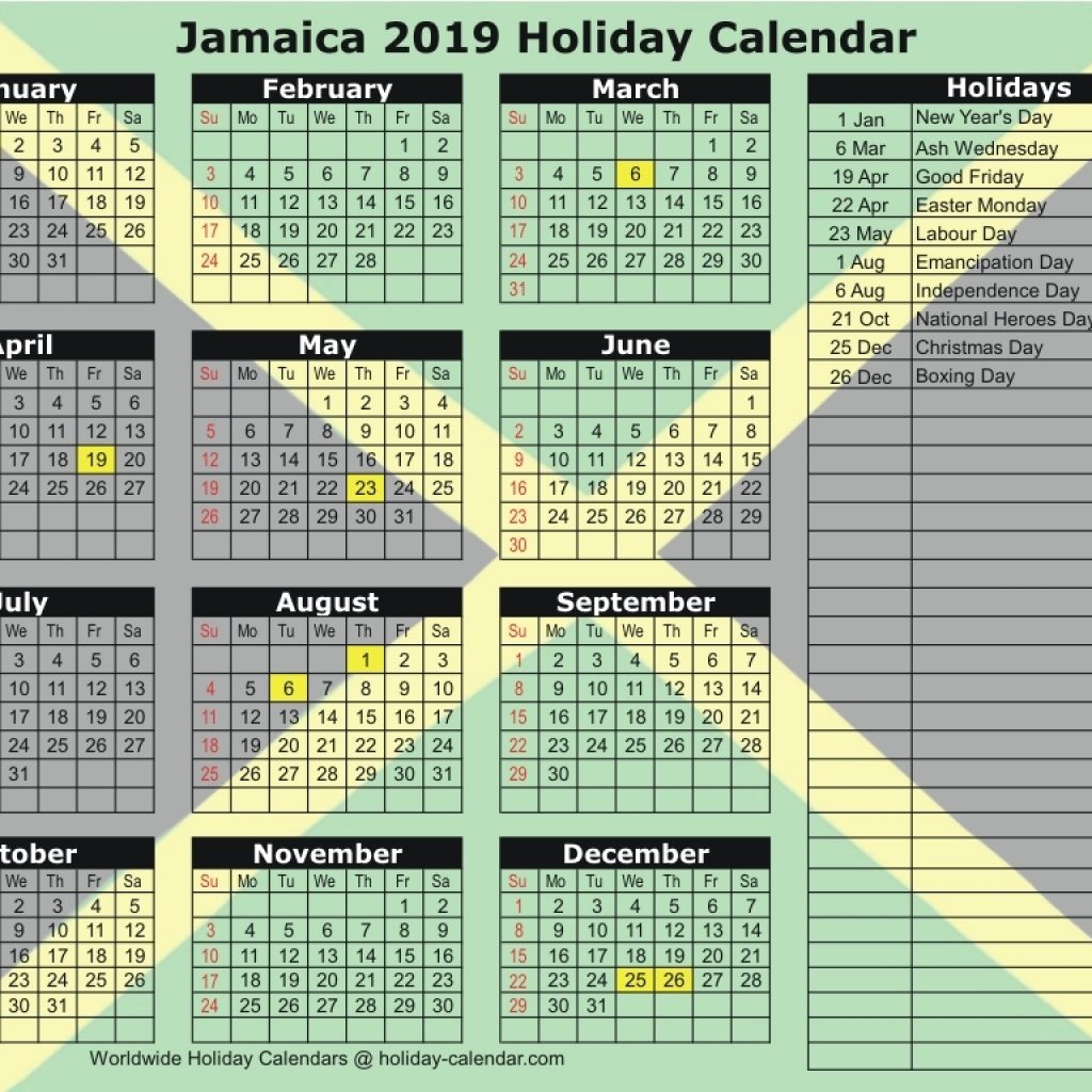 Jamaica 2019 2020 Holiday Calendar