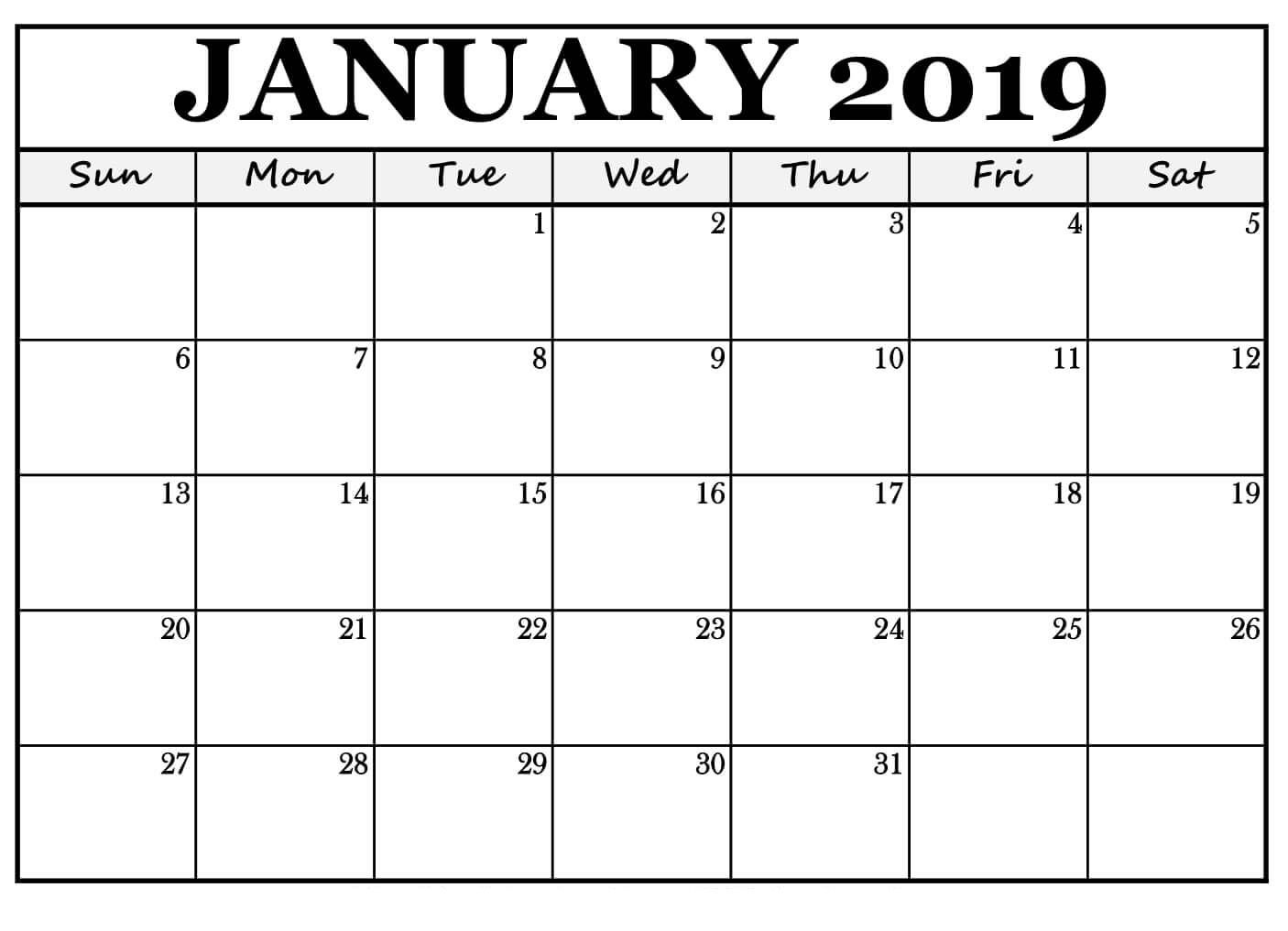 January 2019 Calendar For Landscape Free Print Free Printable