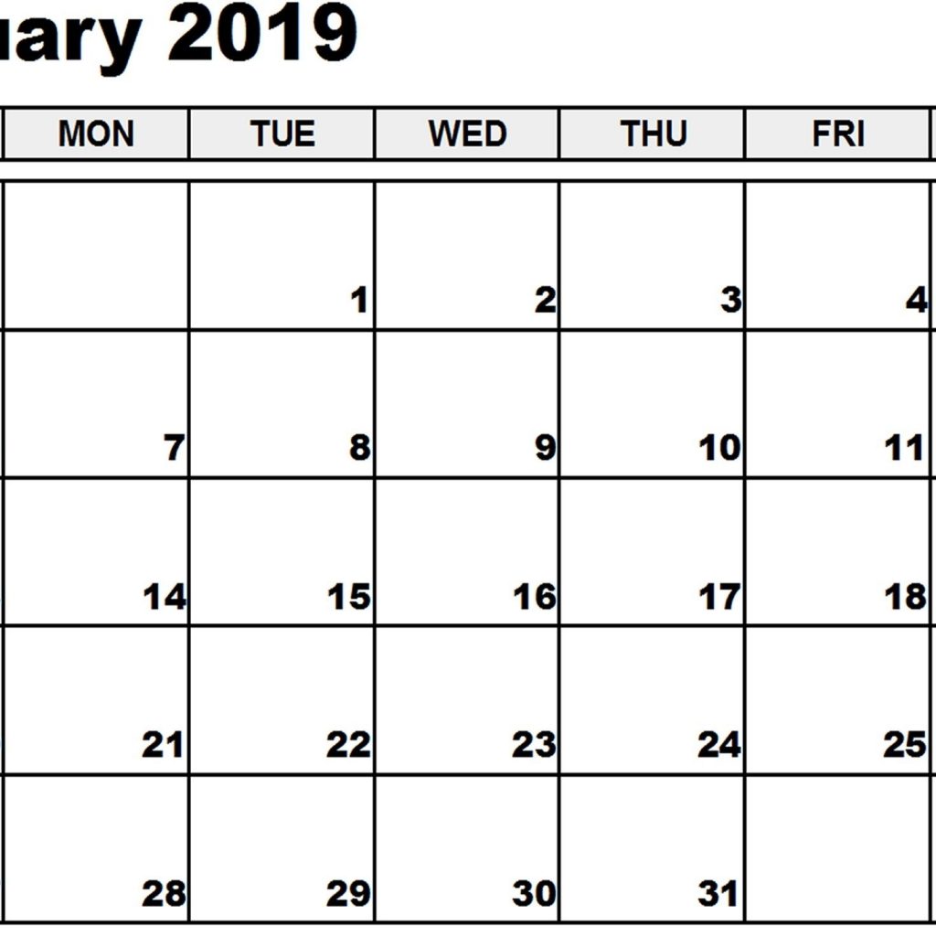 January 2019 Printable Calendar January 2019 Calendar