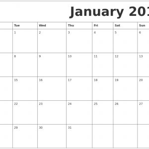 January 2019 Printable Calendar Monday Start January 2019