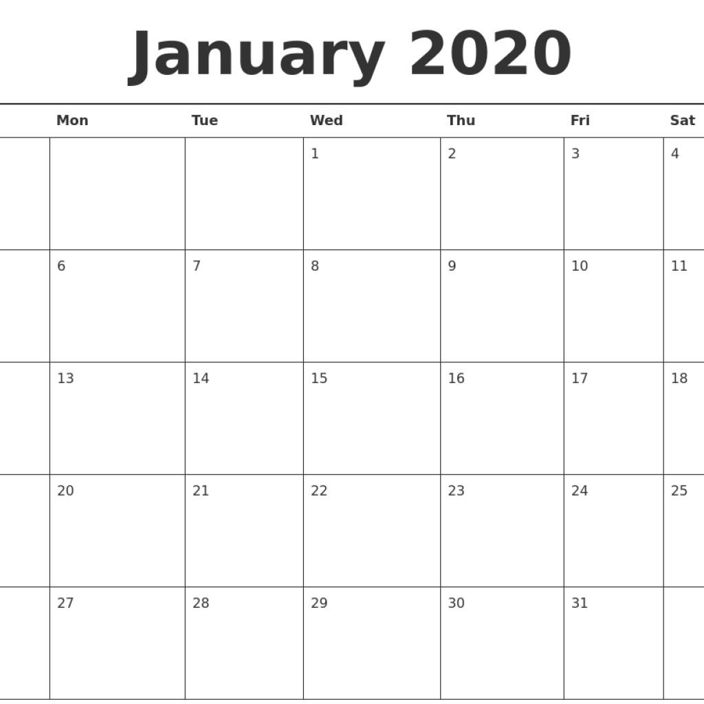 January 2020 Calendar Printable