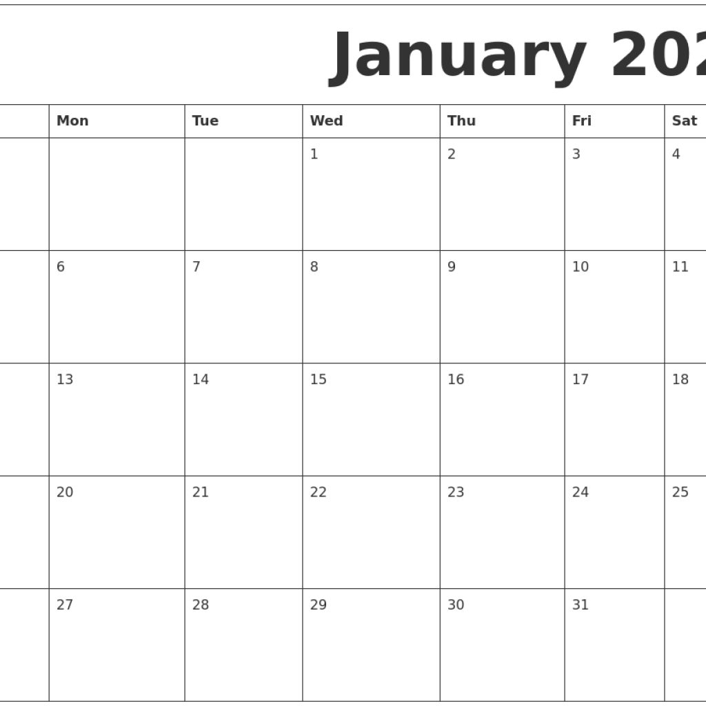 January 2020 Free Printable Calendar