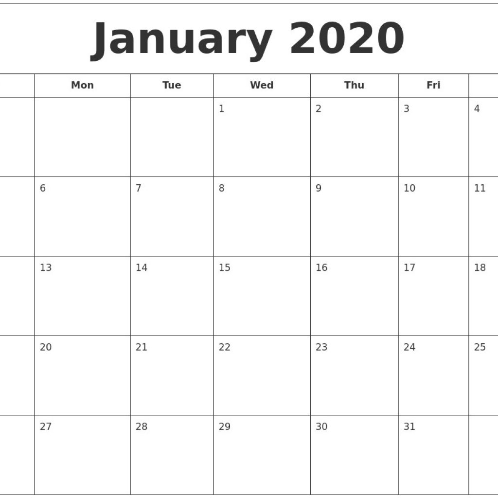 January 2020 Printable Calendar December 2019 Calendar Monthly