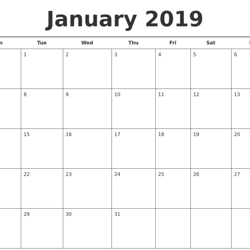 January Month Calendar 2019 Printable Template 25 Best January