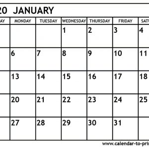 January Printable Calendar 2020 January 2020 Calendar Printable