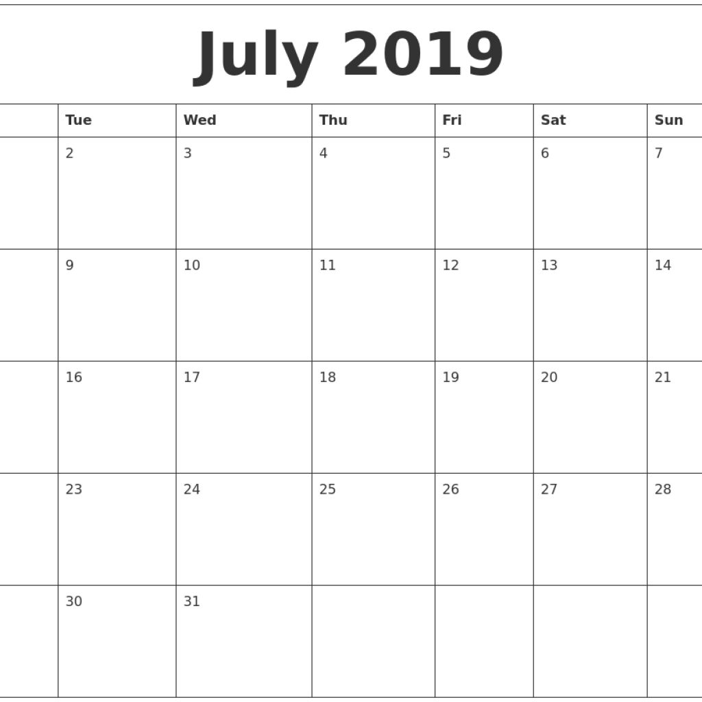 July 2019 Word Calendar