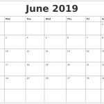 June 2019 Blank Monthly Calendar Template